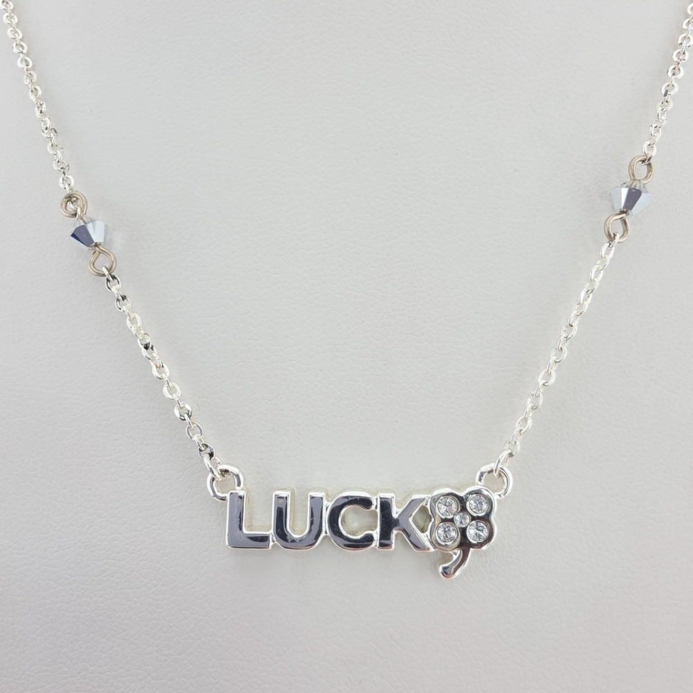 BRIGHTON 'Luck' Necklace Four Leaf Clover Crystal Accents Silver Plate 18"